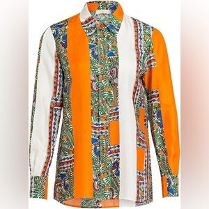 Tory Burch Printed Silk Long Sleeve Button Down
